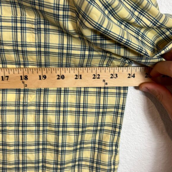 LL Bean Short Sleeve Button Up Shirt Mens Size L Regular Plaid Cotton Yellow - Picture 8 of 9